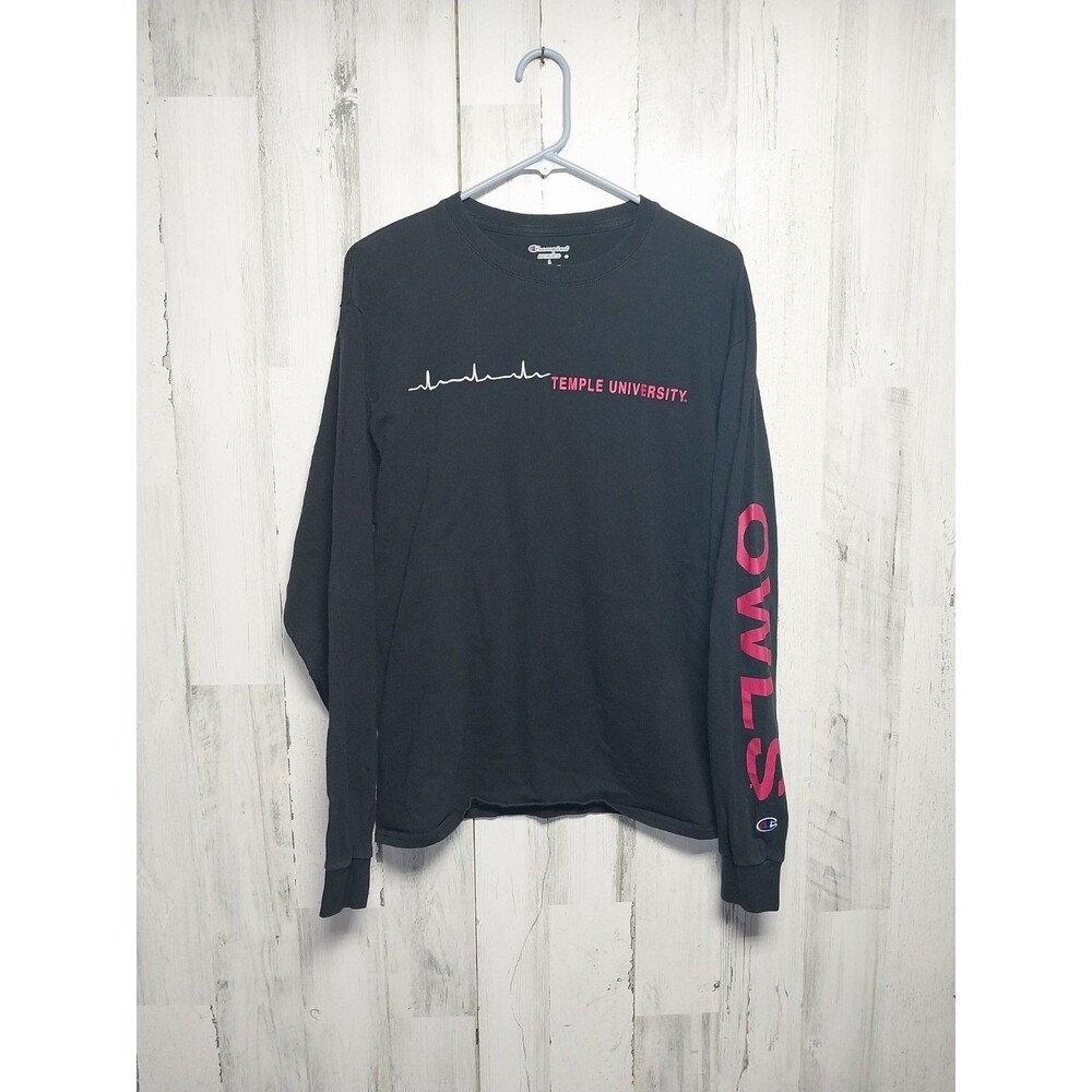 Temple University Owls Long Sleeve T Shirt Large Black Champion
